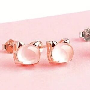 😸Rose Gold Tone  Pink  Cat Ear Stud Earrings